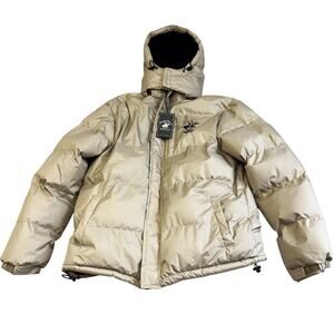Vtg Beverly Hills Polo Club Puffer Coat Mens Medium Beige Hooded Jacket Winter
